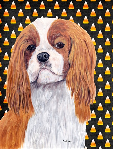 Cavalier Spaniel Blenheim Candy Corn Halloween Portrait Flag Canvas - House Size