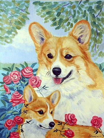 Corgi Mommas Love And Roses Flag Canvas - House Size