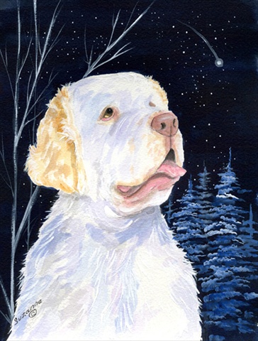 Starry Night Clumber Spaniel Flag - Garden Size- 11 x 15 in.