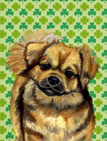 LH9214CHF Tibetan Spaniel St. Patricks Day Shamrock Portrait Canvas Flag - House Size- 28 x 40 in.