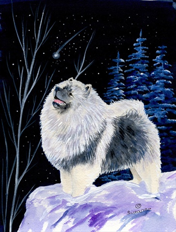 Starry Night Keeshond Canvas Flag - House Size, 28 x 40 in.