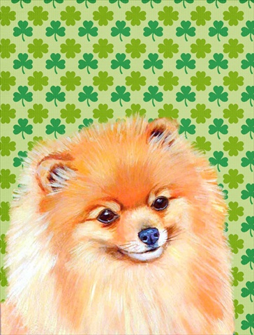 Pomeranian St. Patricks Day Shamrock Portrait Flag - Garden Size, 11 x 15 in.