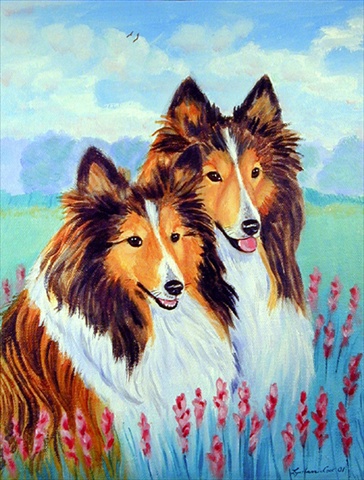 Two Sable Shelties Canvas Flag - House Size, 28 x 40 in.
