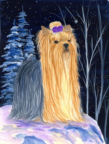 Starry Night Yorkie Canvas Flag - House Size, 28 x 40 in.