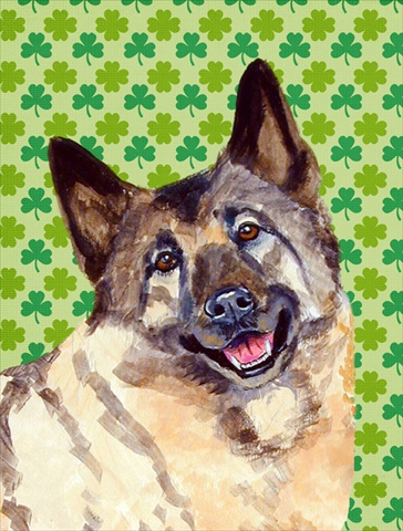 LH9218CHF Norwegian Elkhound St. Patricks Day Shamrock Portrait Canvas Flag - House Size- 28 x 40 in.