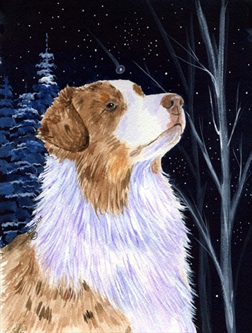 Starry Night Australian Shepherd Canvas Flag - House Size, 28 x 40 in.