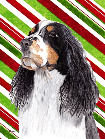 SC9321CHF Springer Spaniel Candy Cane Holiday Christmas Canvas Flag - House Size- 28 x 40 in.