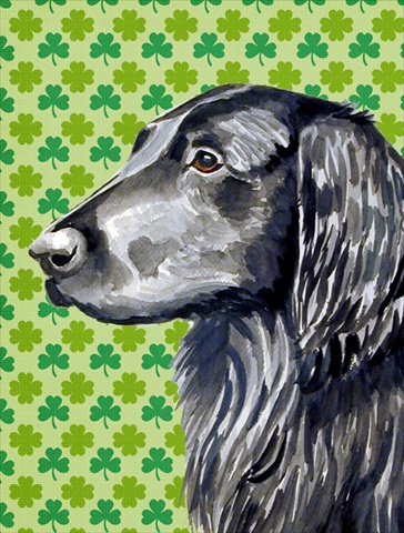 LH9186CHF Flat Coated Retriever St. Patricks Day Shamrock Canvas Flag - House Size- 28 x 40 in.
