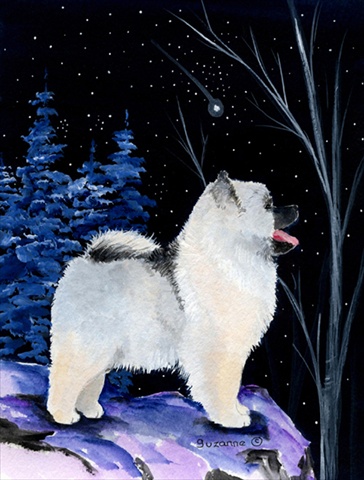 Starry Night Keeshond Flag - Garden Size- 11 x 15 in.