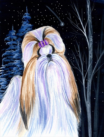 Starry Night Shih Tzu Canvas Flag 28 x 40 in.