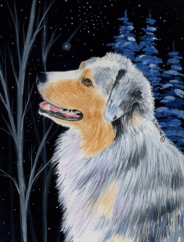 Starry Night Australian Shepherd Flag - Garden Size, 11 x 15 in.