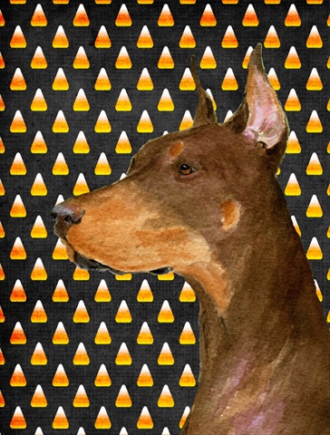 Doberman Candy Corn Halloween Portrait Flag - Garden Size- 11 x 15 in.