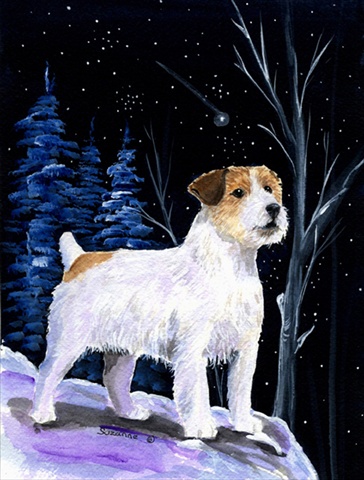 Starry Night Jack Russell Terrier Canvas Flag - House Size, 28 x 40 in.