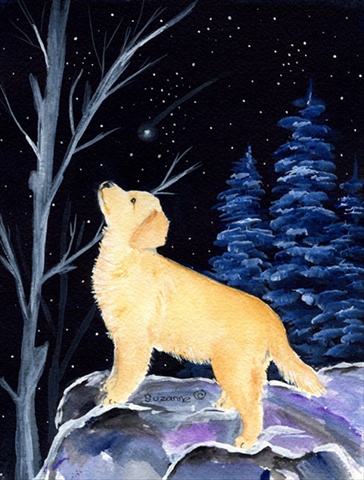 Starry Night Golden Retriever Canvas Flag - House Size, 28 x 40 in.