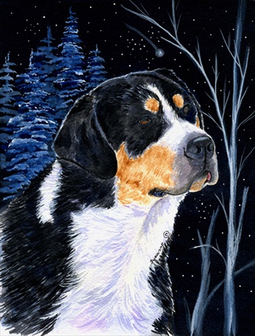 Starry Night Bernese Mountain Dog Canvas Flag - House Size, 28 x 40 in.