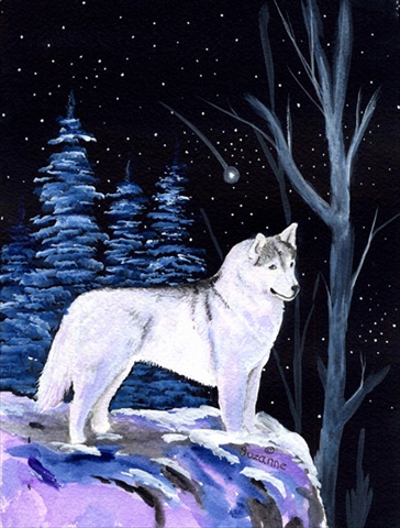 Starry Night Siberian Husky Canvas Flag - House Size, 28 x 40 in.