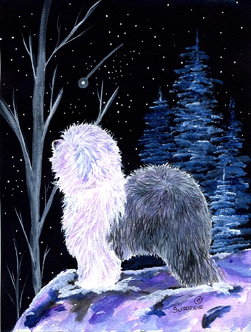 SS8401GF Starry Night Old English Sheepdog Flag - Garden Size- 11 x 15 in.