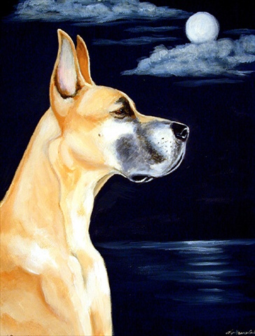 Fawn Great Dane in the Moonlight Canvas Flag - House Size, 28 x 40 in.