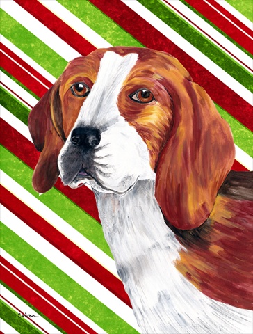 Beagle Candy Cane Holiday Christmas Canvas Flag - House Size- 28 x 40 in.