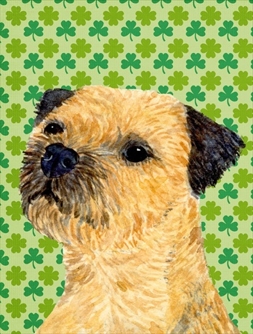 LH9188CHF Border Terrier St. Patricks Day Shamrock Portrait Canvas Flag - House Size- 28 x 40 in.