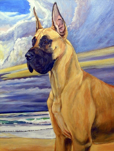 Fawn Great Dane at the beach Canvas Flag - House Size, 28 x 40 in.