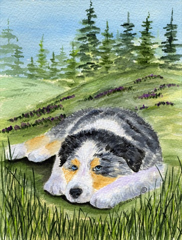 Australian Shepherd Canvas Flag - House Size- 28 x 40 in.