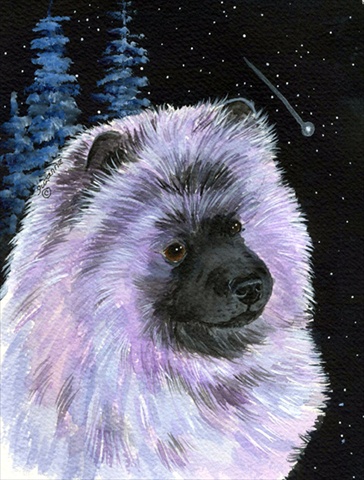 Starry Night Keeshond Canvas Flag - House Size- 28 x 40 in.