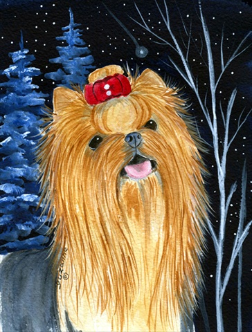 Starry Night Yorkie Flag - Garden Size- 11 x 15 in.