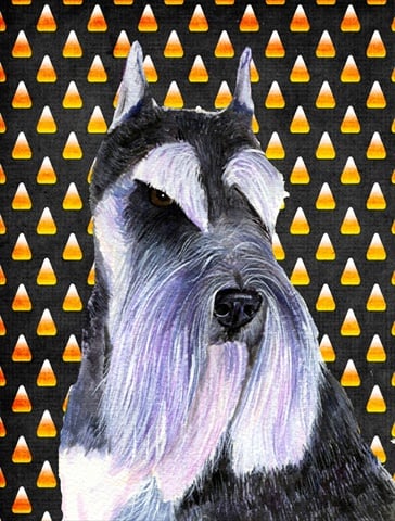 Schnauzer Candy Corn Halloween Portrait Canvas Flag - House Size- 28 x 40 in.