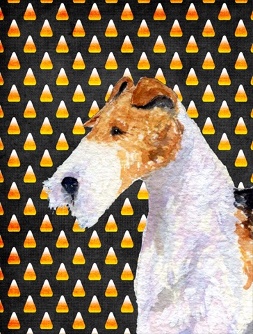 Fox Terrier Candy Corn Halloween Portrait Canvas Flag - House Size- 28 x 40 in.