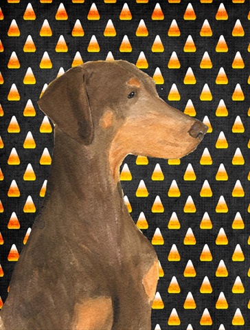 Doberman Candy Corn Halloween Portrait Flag - Garden Size, 11 x 15 in.