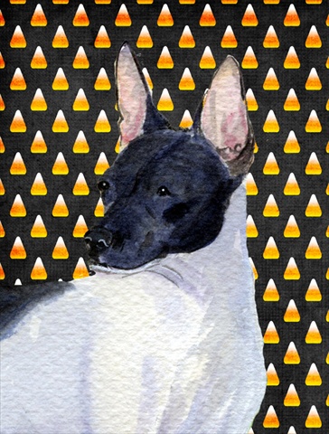 Rat Terrier Candy Corn Halloween Portrait Canvas Flag - House Size- 28 x 40 in.