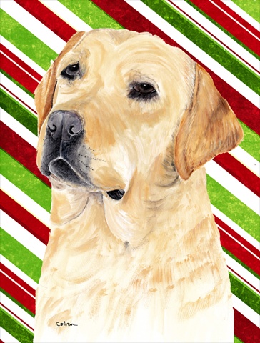 Labrador Candy Cane Holiday Christmas Canvas Flag - House Size- 28 x 40 in.