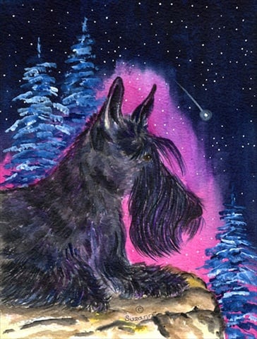 Starry Night Scottish Terrier Canvas Flag - House Size- 28 x 40 in.