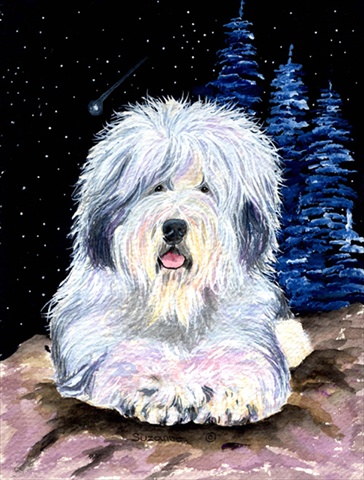 Starry Night Old English Sheepdog Flag - Garden Size, 11 x 15 in.