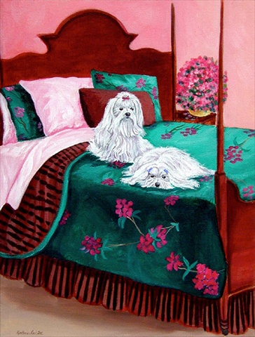 Maltese Waiting on Mom Canvas Flag - House Size- 28 x 40 in.