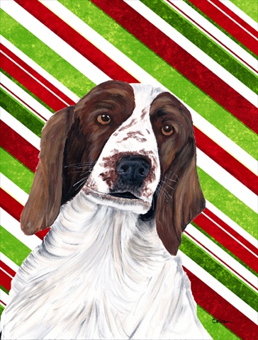 SC9340CHF Welsh Springer Spaniel Candy Cane Holiday Christmas Canvas Flag - House Size- 28 x 40 in.