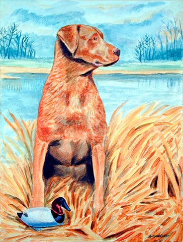 Chesapeake Bay Retriever Canvas Flag - House Size- 28 x 40 in.