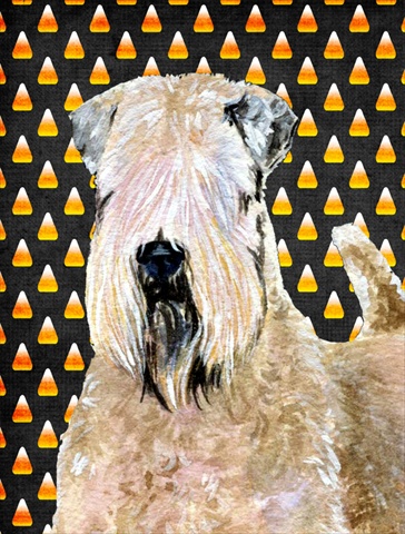 Wheaten Terrier Soft Coated Candy Corn Halloween Canvas Flag - House Size- 28 x 40 in.