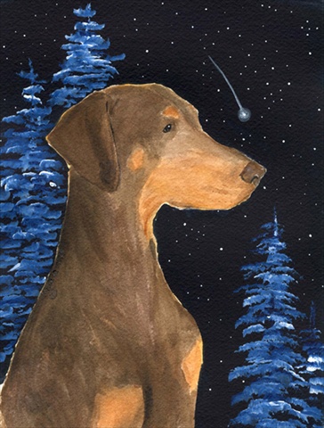 Starry Night Doberman Flag - Garden Size- 11 x 15 in.