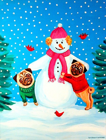 Snowman with Pug Winter Snowman Flag - Garden Size, 11 x 15 in.