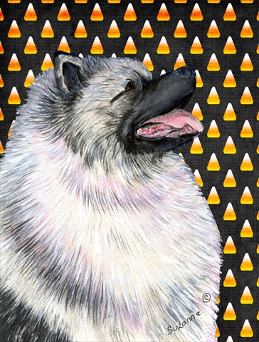 Keeshond Candy Corn Halloween Portrait Flag - Garden Size, 11 x 15 in.