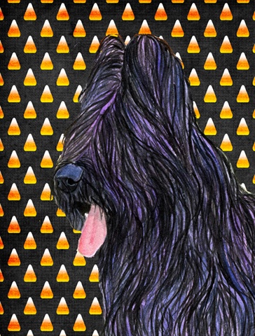 Briard Candy Corn Halloween Portrait Canvas Flag - House Size- 28 x 40 in.