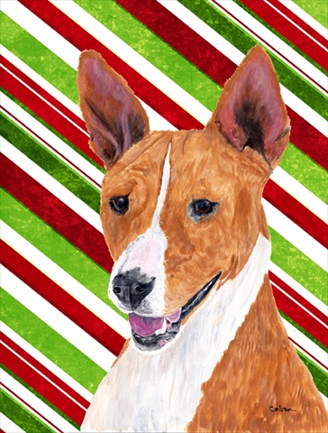 Basenji Candy Cane Holiday Christmas Canvas Flag - 28 x 40 in.
