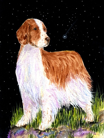 Starry Night Welsh Springer Spaniel Canvas Flag - House Size- 28 x 40 in.