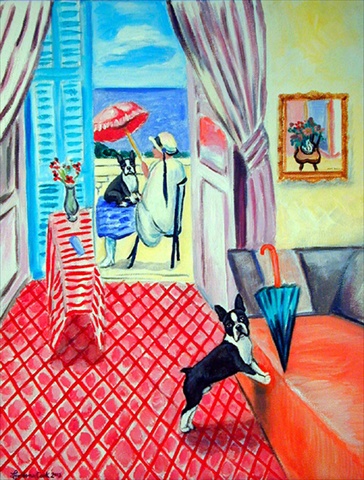 Lady with her Boston Terrier Flag - Garden Size, 11 x 15 in.