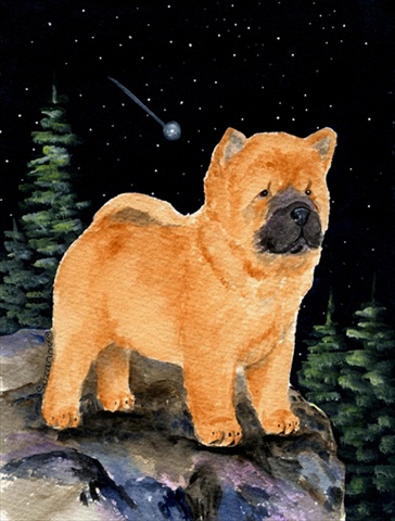 Starry Night Chow Chow Canvas Flag - House Size- 28 x 40 in.