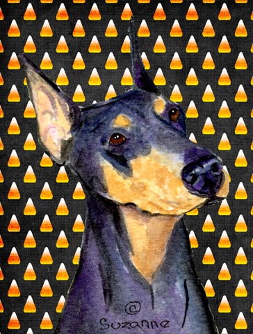 Doberman Candy Corn Halloween Portrait Flag - Garden Size, 11 x 15 in.