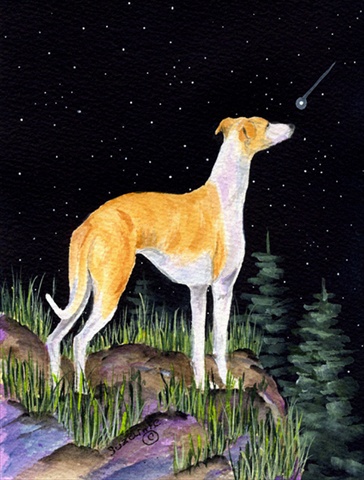Starry Night Whippet Canvas Flag - House Size, 28 x 40 in.