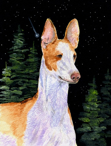 Starry Night Ibizan Hound Canvas Flag - House Size- 28 x 40 in.